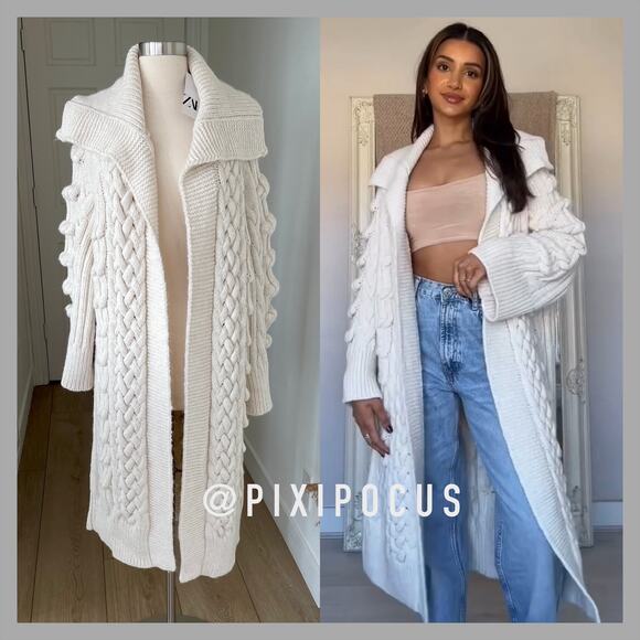 ZARA KNIT COAT / COATIGAN KNIT LONGLINE SWEATER COAT ECRU - Picture 1 of 13